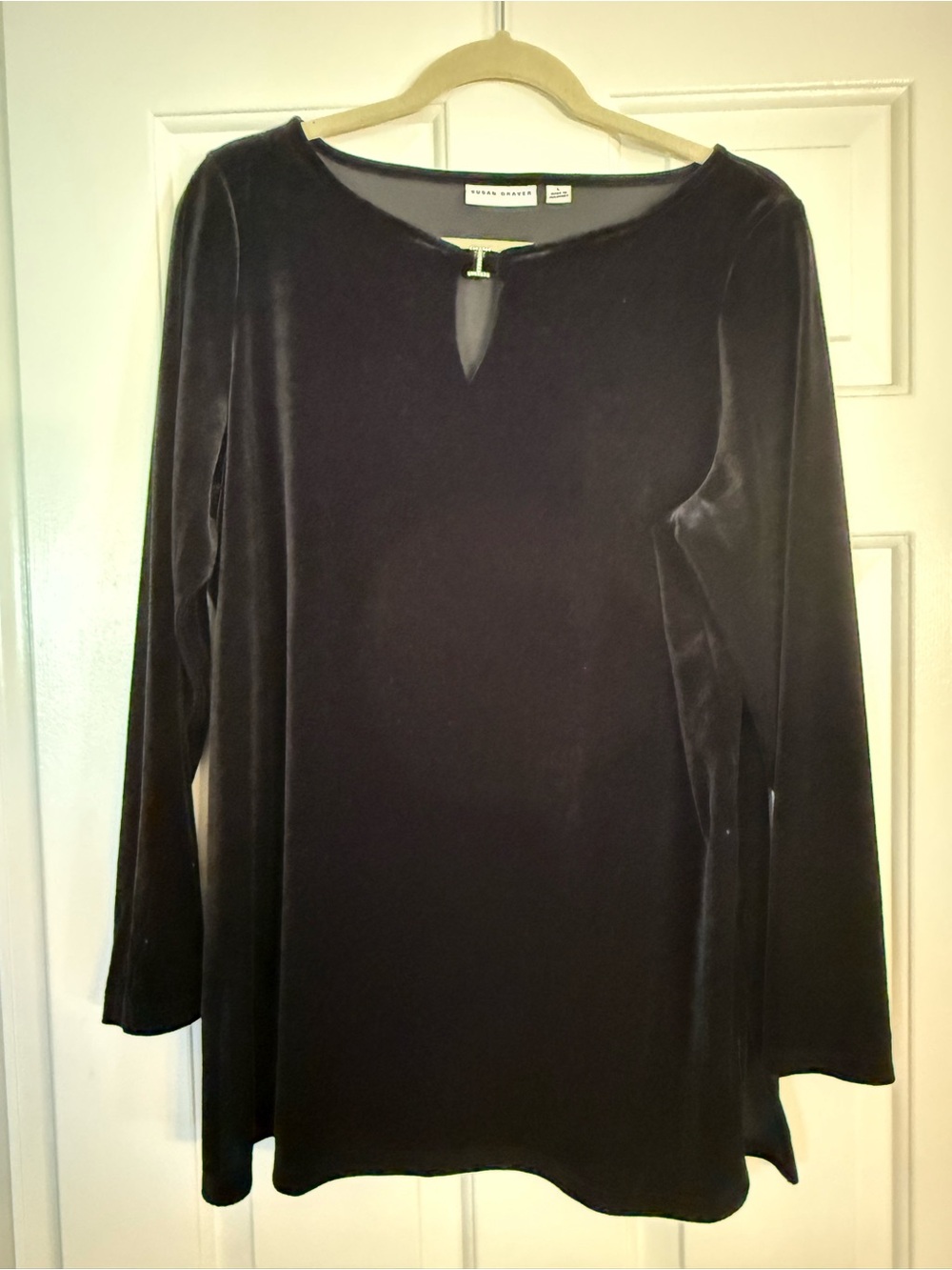 Susan Graver Black Velvet Long-Sleeve Tunic with Keyhole Detail